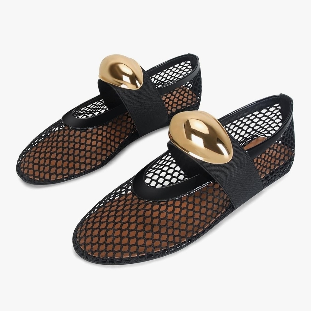 Black and Gold Mesh Flats